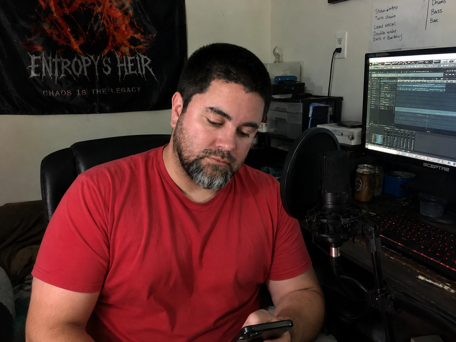 Nick Duffey working at his home music setup